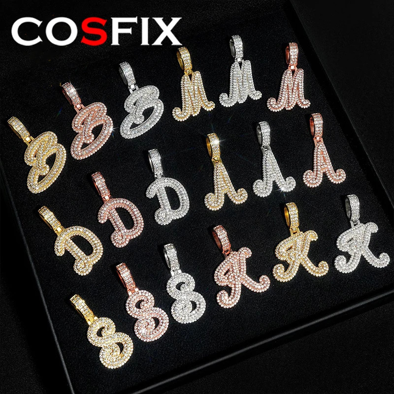 925 Silver Hip Hop Womens Diamond Pendant Letter Full Necklace AZ 240812