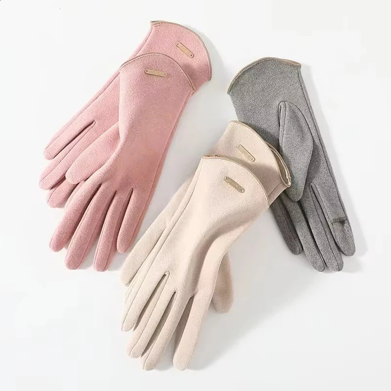 Women Touch Screen Gloves Fashion Mittens Autumn Winter Warm Thin Cashmere Solid Cycling Drive Suede Fabric Elegant Windproof 240906
