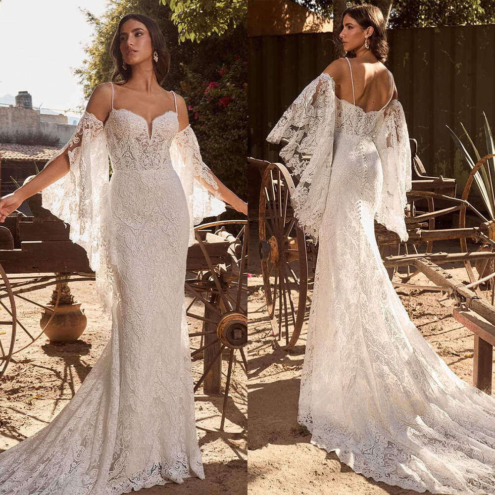 Dresses Pretty Mermaid Spaghetti Strap Appliques Lace Backless Or Length Princess Bride Wedding Dress Custom Made