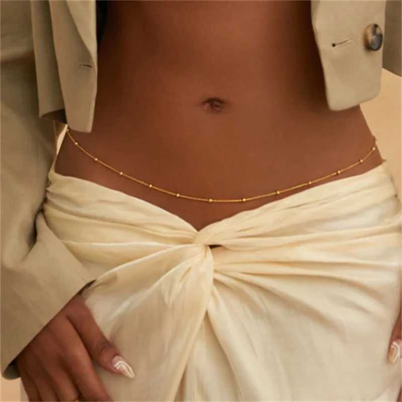 Girls Simple Beaded Belly Chains For Women Antique Gold Color Metal Beach Bikini Single Link Chains Waist Body Jewelry AccessoryX2409