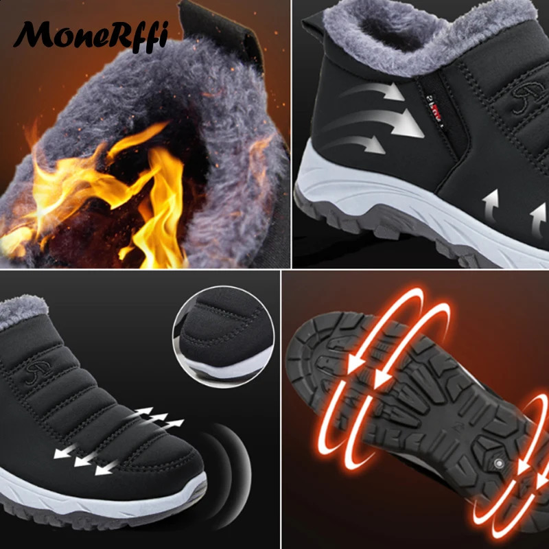 Winter snow boots mens plus size mens shoes warm fur mens shoes unisex ankle boots waterproof shoes mens shoes work shoes 240909