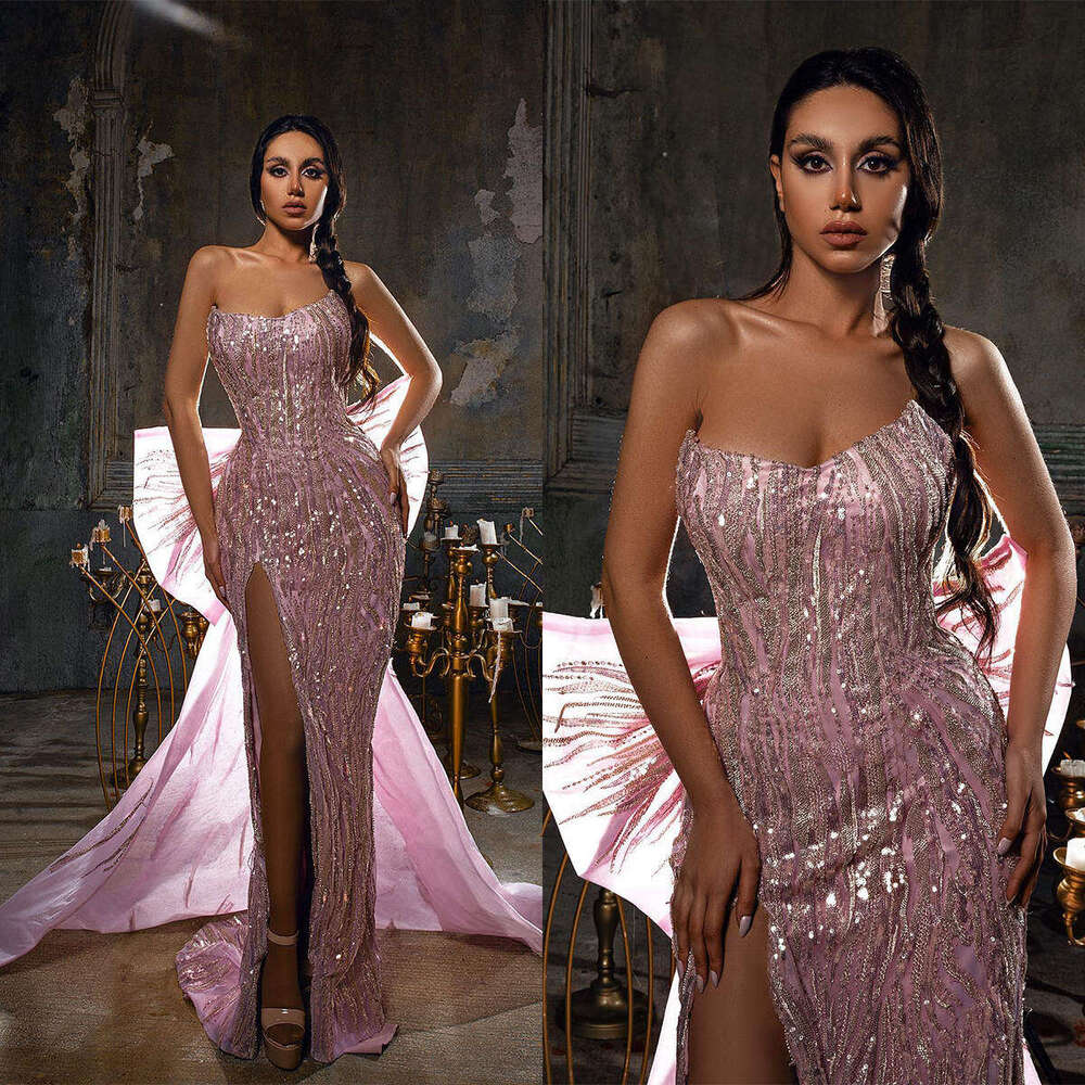 Elegant Evening Dresses Mermaid Split Side Strapless Beading Sleeveles Prom Gown Party Dress Vestido De Noite Custom Made