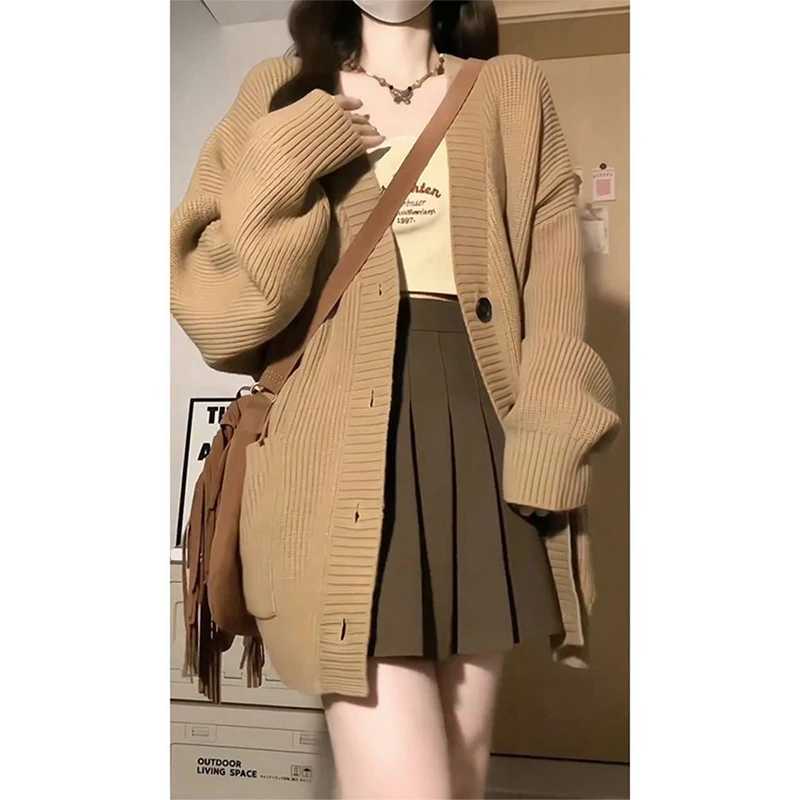 Women Autumn Winter Casual Simplicity Loose Solid Color Long Sleeve Knitwear Ladies Trend All-match Knitting Cardigan Coat Tops M240910