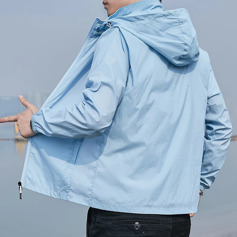 Outdoor ultra-thin jacket mens summer waterproof silk quick drying skin windproof leisure camping sun protection hooded sweatshirt 240906