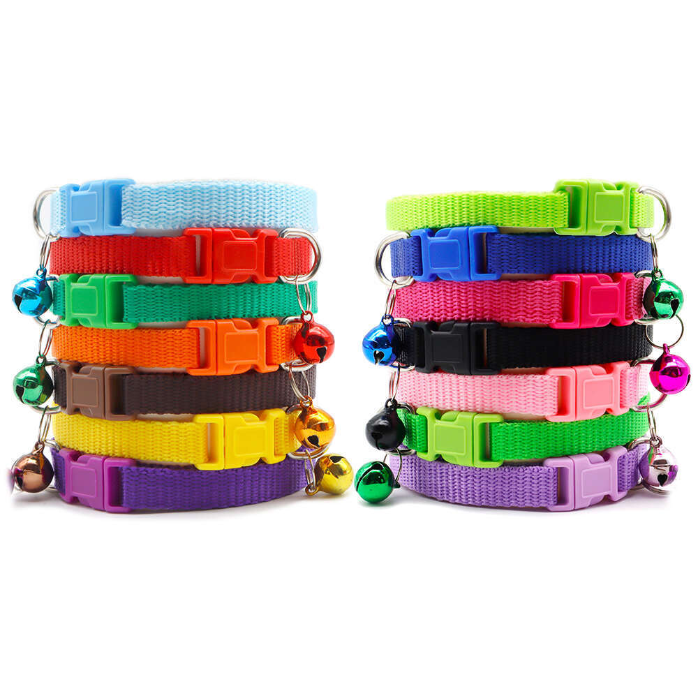 Wholesale 100Pcs Pet Cat Dog Collar With Bell Delicate Safety Casual Rabbit Solid Color Neck Strap Fashion Walking Outside