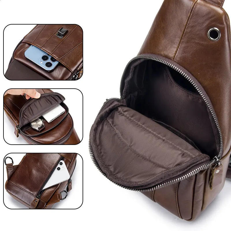 SCHLATUM 100% denim leather casual fashion cross body chest bag mens leather shoulder bag multifunctional mobile phone bag 240907