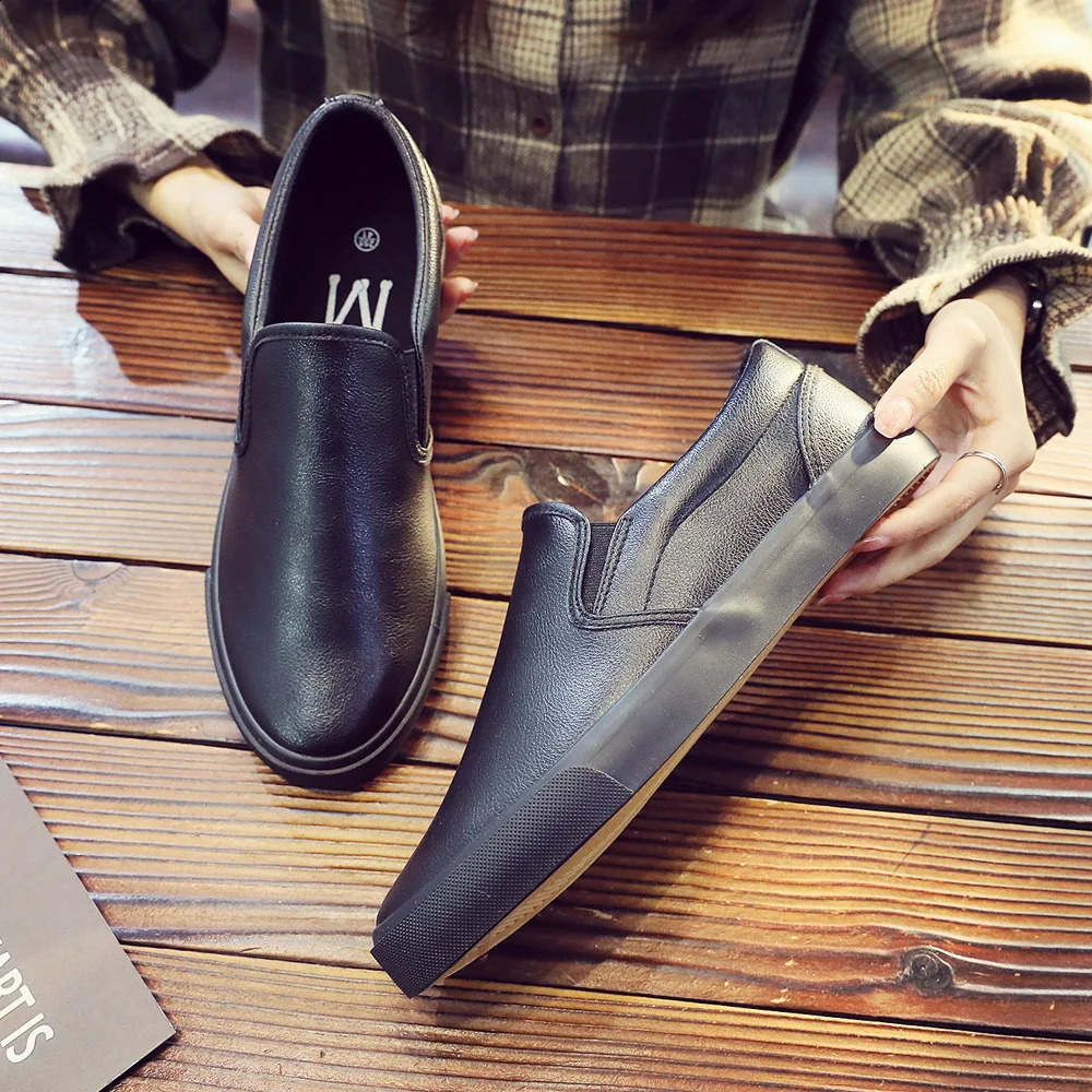 Black Microfiber Waterproof Mens Womens Casual Shoes Flat Bottome Soft Sole Loafers Wear-resistant Non Slip Sneakers Men Shoes 240904