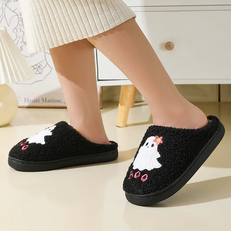 Halloween Style Home Fluffy Slippers Women Winter Soft Sole Plush House Slippers Woman Flat Heel Casual Warm Cotton Shoes 2024 240910