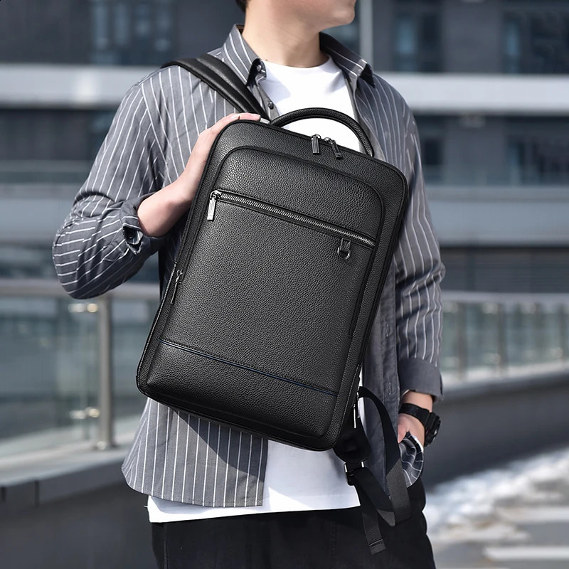 Executive backpack mens PU leather backpack USB charging briefcase travel laptop business shoulder bag men 240910