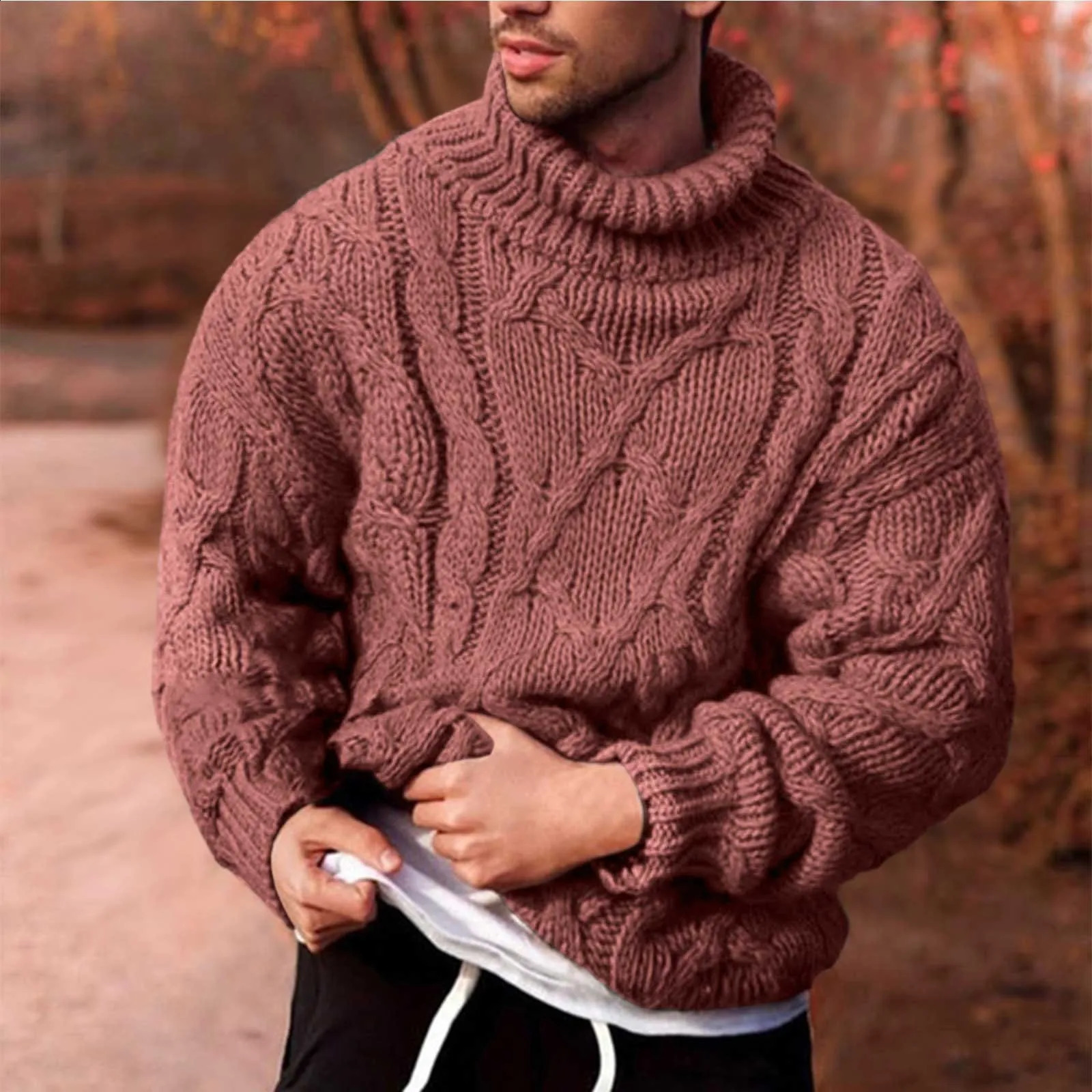 Mens autumn and winter simple ultra-thin sweater with solid color pattern ultra-thin long sleeved turtle neck sweater lining mens wool long jacket 240