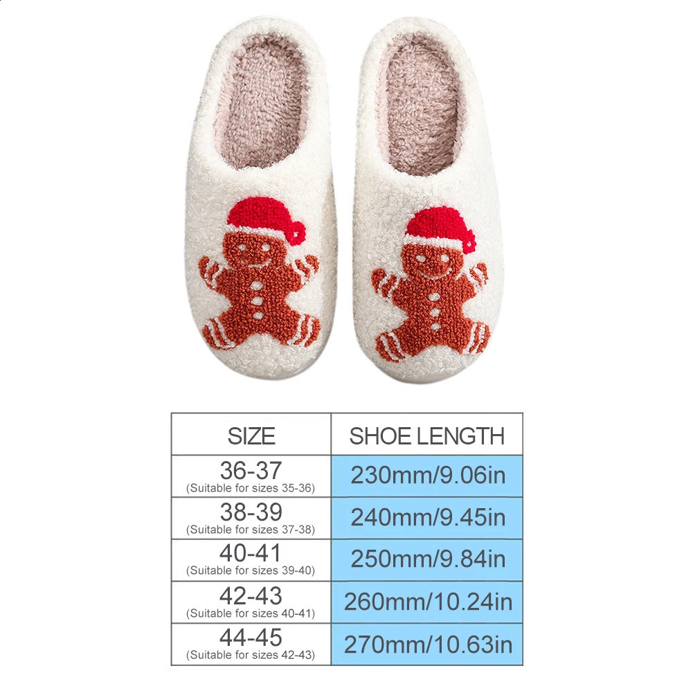 Christmas Slippers Female Home Fluffy Flip flops Winter Women Girls Indoor Cute Deer Gingerbread Man Warm House Plush Shoes 240910