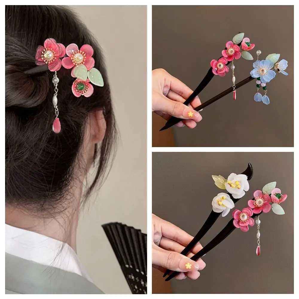 Vintage Wooden Hair Stick Chinese Style Winding Flower Hairpin With Tassel Classical Elegant Lady Hair Clip Hair AccessoriesX2409
