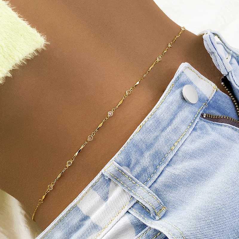 2022 Trendy Minimalism Belly Chains for Waist Sexy Women Body Chain Jewelry Vintage Shine Crystal Beach Vacation AccessoriesX2409