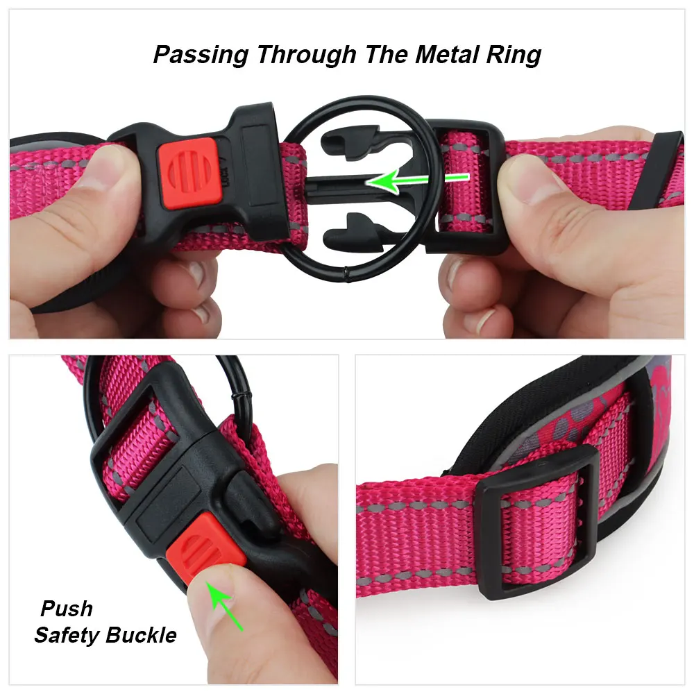 Reflective Dog Collar Soft Padded Breathable Nylon Adjustable Pet Collars for Girl Male Female Small Medium Large Dogs Training