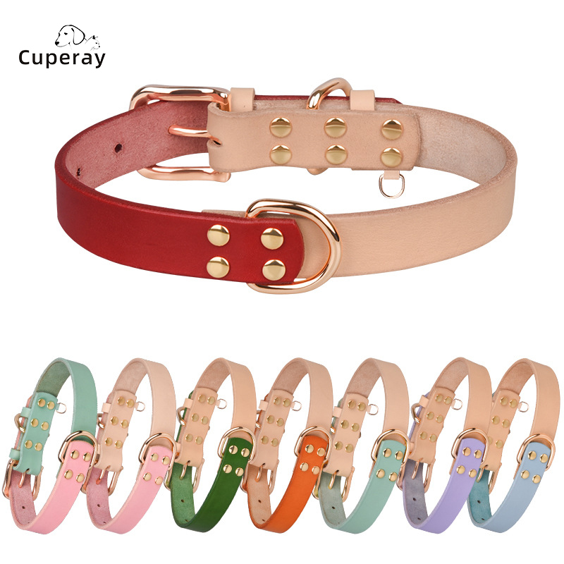 New Leather Dog Collars for Small and Large Dogs,Fashion Stitching Pet Collars Adjustable Size Design Rivet Reinforced Pet Suppy