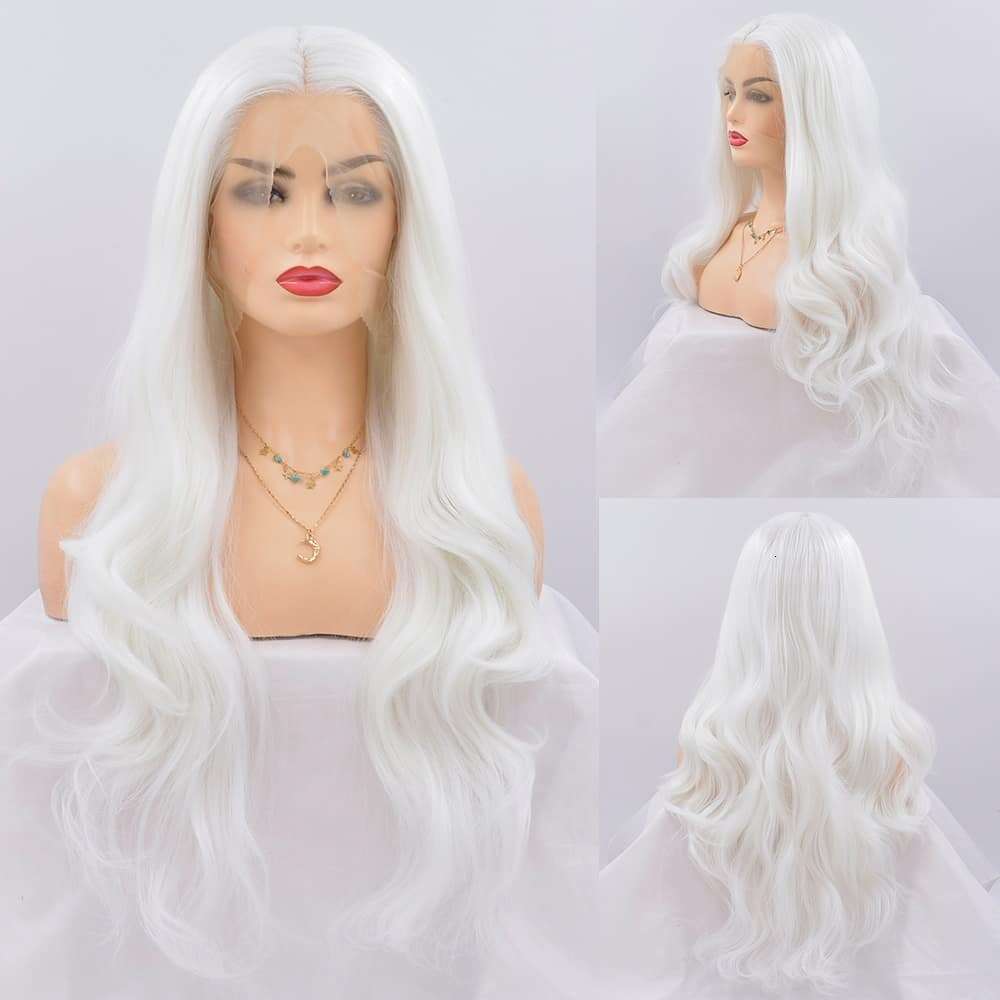 QW Sier Blonde Body Wave Synthetic Lace Front For Women Free Part Pre Plucked Natural Looking Daily Party Wear Wigs