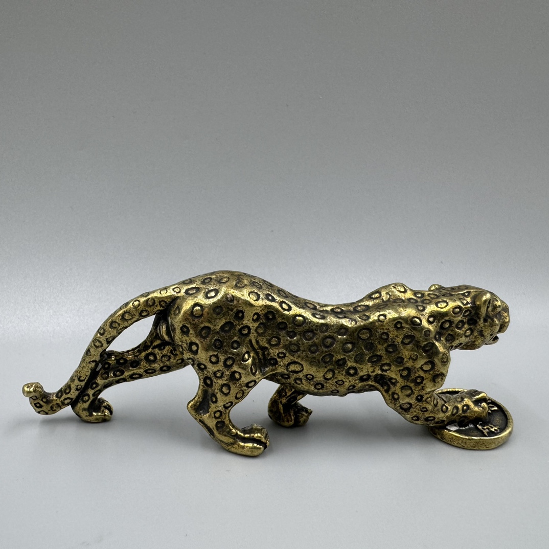Brass Leopard Animal Statue Small Sculpture Tabletop Figurine Home Decor Gifts