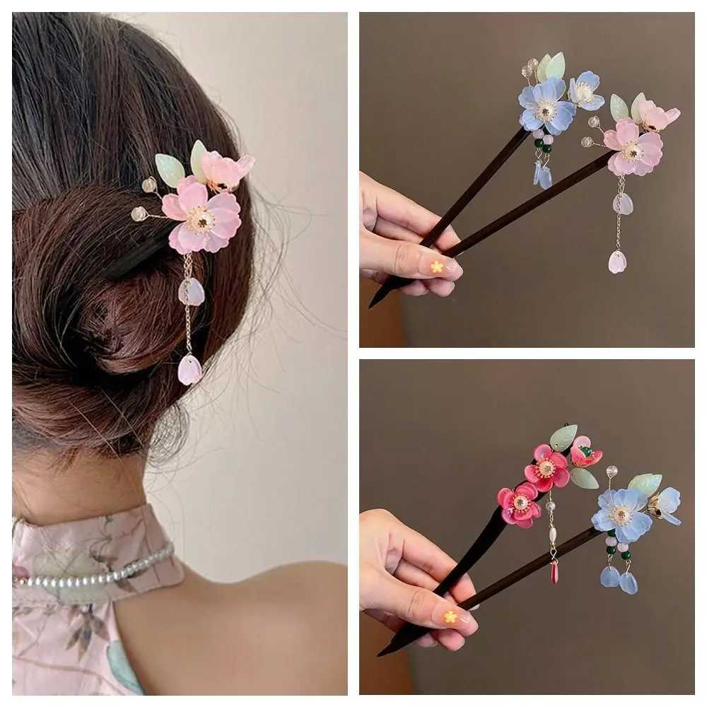 Vintage Wooden Hair Stick Chinese Style Winding Flower Hairpin With Tassel Classical Elegant Lady Hair Clip Hair AccessoriesX2409