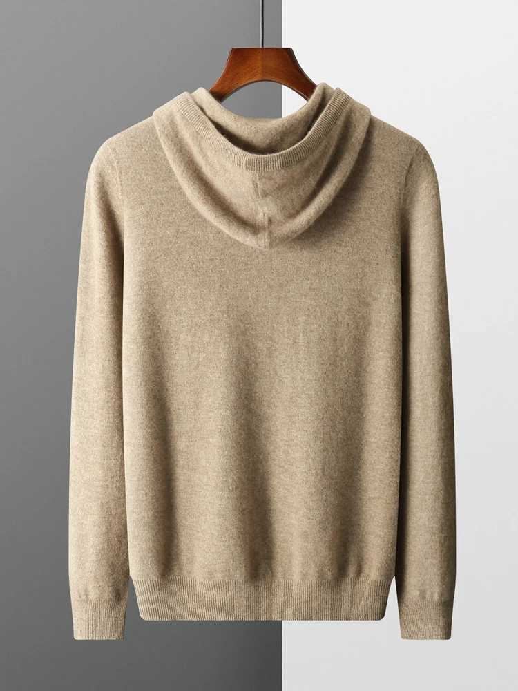 New Winter Mens Cashmere Hoodie Sweater 100% Merino Wool Hoodie Zipper Large Size Knitted High Quality Soft Casual Jumper W240911