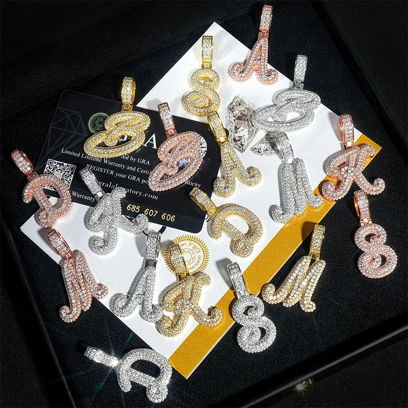 925 Silver Hip Hop Womens Diamond Pendant Letter Full Necklace AZ 240812