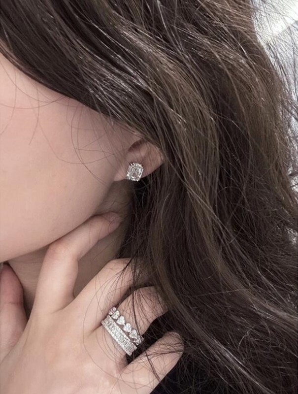 2024 Stud Earrings: 100% Sterg Sier Emerald Cut Pink Moissanite Dia Wedding Earrings for Women