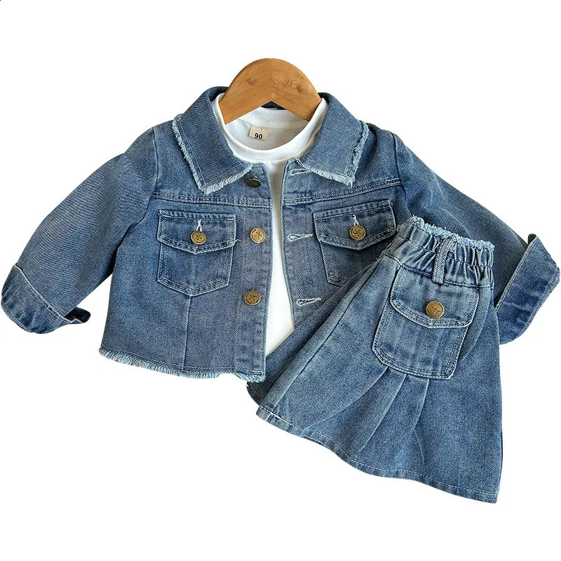 Girls Clothes Set Spring Autumn Denim Kids JacketsSkirt Long Sleeve Girls T-shirt Children Casual Costumes Retro Kids Clothing 240902