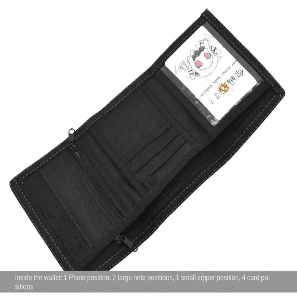 Touch fastener mens short wallet fashionable and casual multi position 3-fold wallet durable black mens coin pocket daily use Z250411