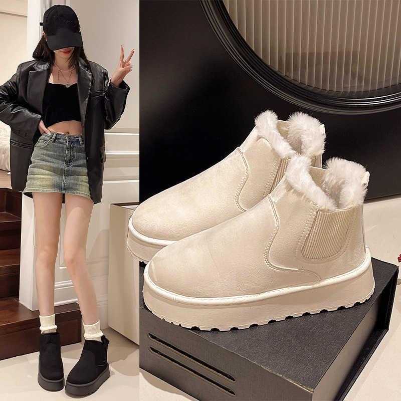 CMM Thick Soled Snow Boots for Women Winter Model Added Fleece Thick and Warm Boots Bread Shoes for Women Northeast Cotton Shoes