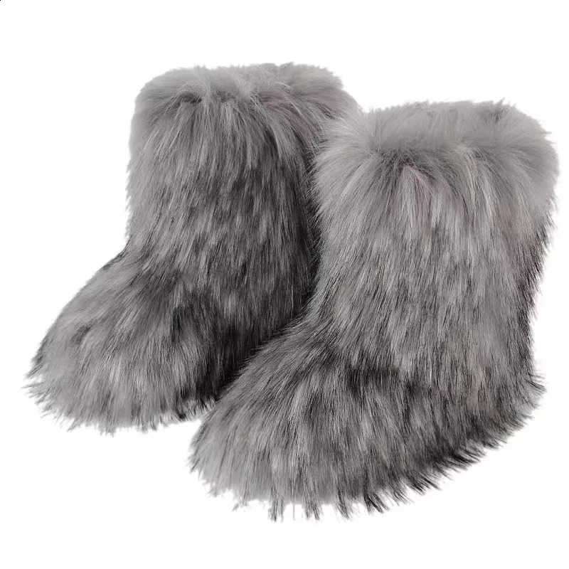 Y2K Fluffy Mid calf Boots Winter Womens Fashion Snow Boots Warm Cotton Shoes 240919