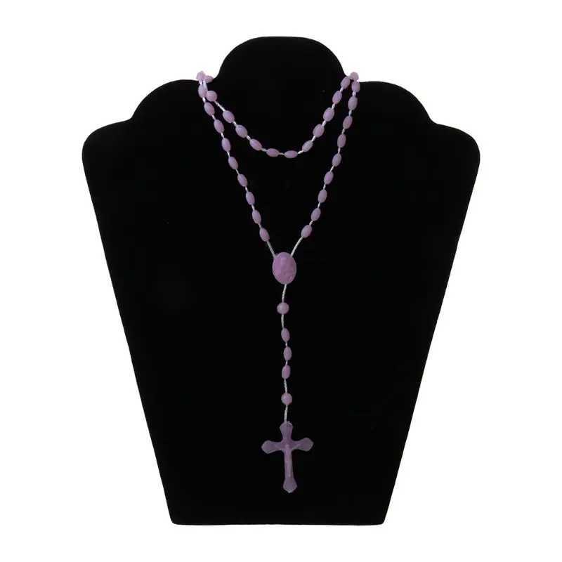 8 Colors Lovely Rosary Beads Necklace Plastic Noctilucent Necklace Church PrayerX240910