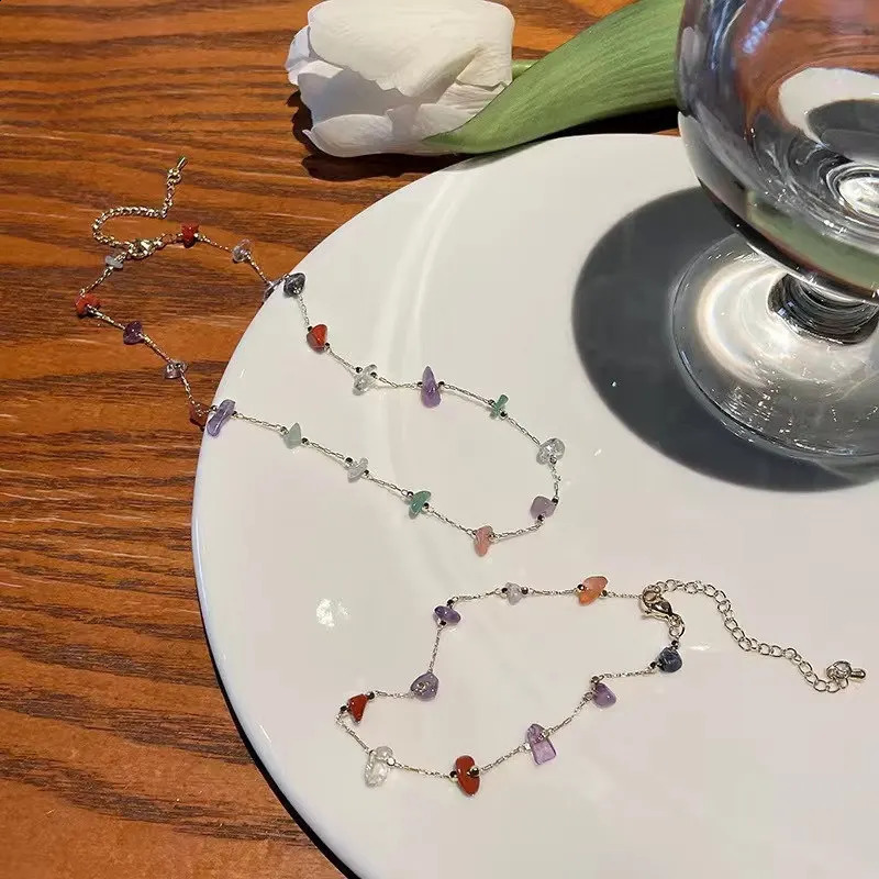 Fashionable and cute natural stone necklace suitable for women summer simple crystal Kravik chain necklace jewelry gift 240910