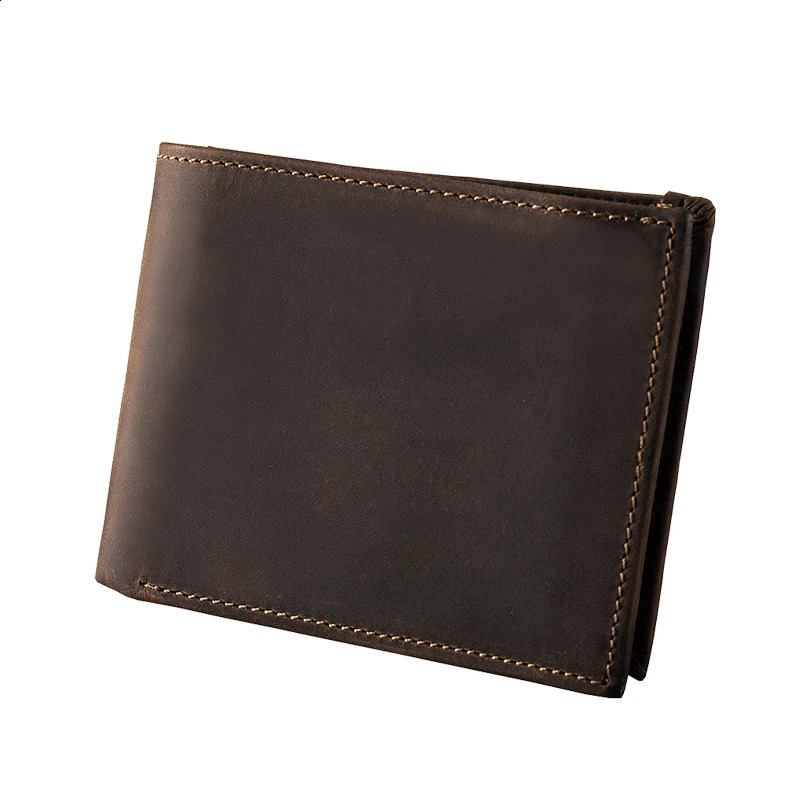 Genuine leather wallet for men vintage card holder crazy horse cowboy currency casual daily use bill 240910