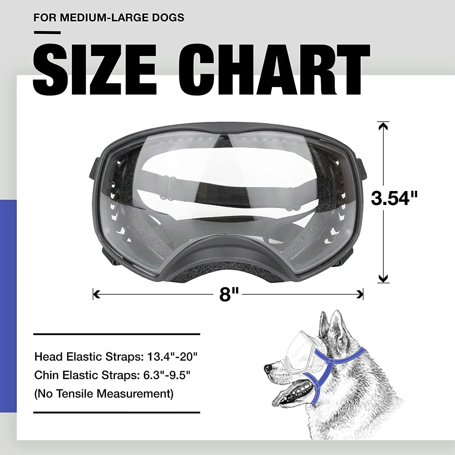 ATUBAN Clear Dog Goggles Medium Large Dog Sport Sunglasses UV Protection Soft Pet Goggles Deep Eyecups Fog/Windproof for Dogs
