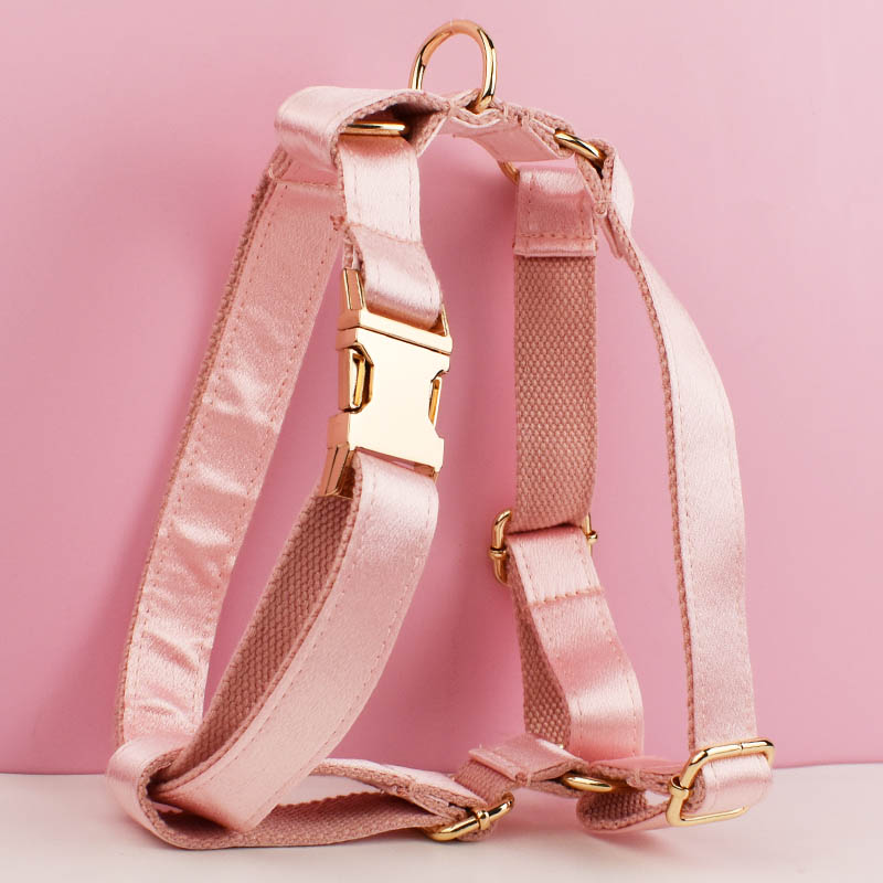 Hot Selling Custom Design Sublimation Printed Polyester Pet Accessories Dog Collar Leashes Harness Bow Set Pink crystal