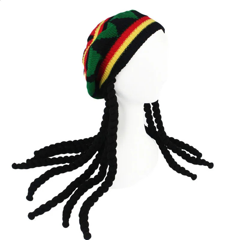 Rasta Reggae Knitted Hat Fake Braid Jamaican Hat Hip Hop Horror Lock Wig Hat Fancy Dress Party Costume Hippie Berber 240910