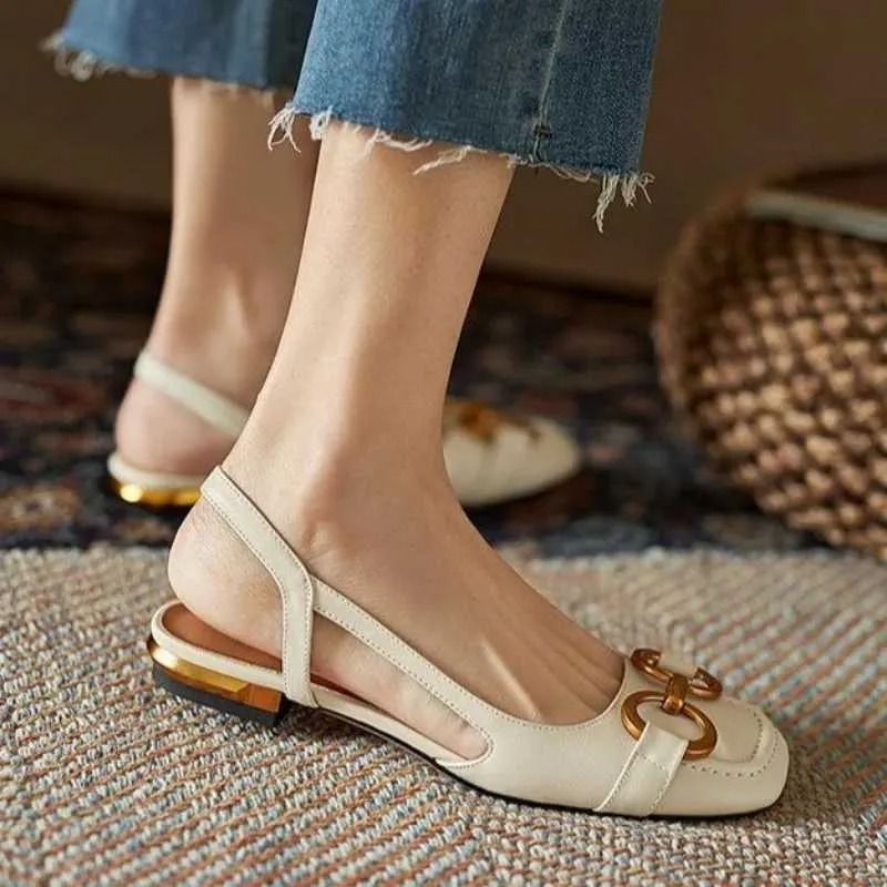 Sandals French womens shoes retro womens sandals 2024 summer new elegant low heel casual shoes lazy Muller shoes designer womens shoes