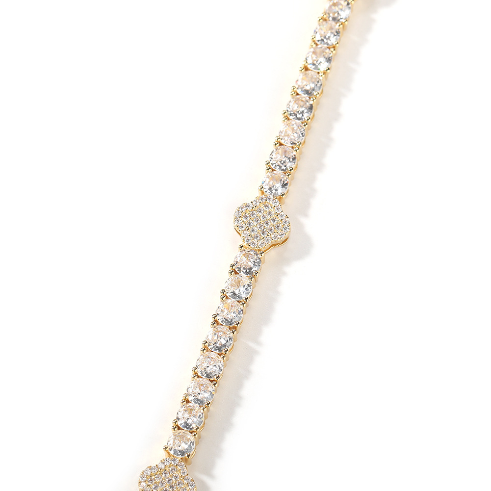 Hip Hop Flower Tennis Chain Bracelet TopBling Cubic Zircon Lover Couple Jewelry