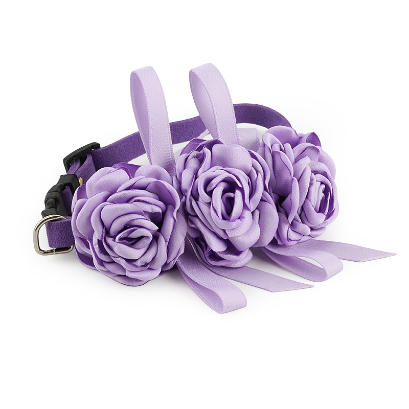 PET Dog Collar Pet Necklace Roses Flower Design for Small Dogs Kitten Adjustable Handmade Girl Clothes Costume Outfits Accessory