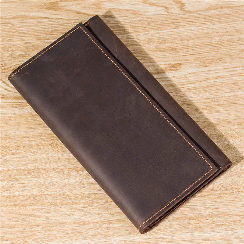 Vintage denim leather mens long wallet card holder business multi one layer 240910