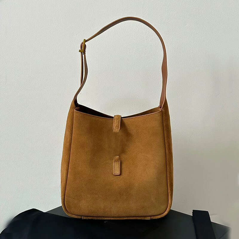 Designer Brown Suede Bucket Soft Leather Women Shoulder Mini Handbag Coin Purse Tote Bag