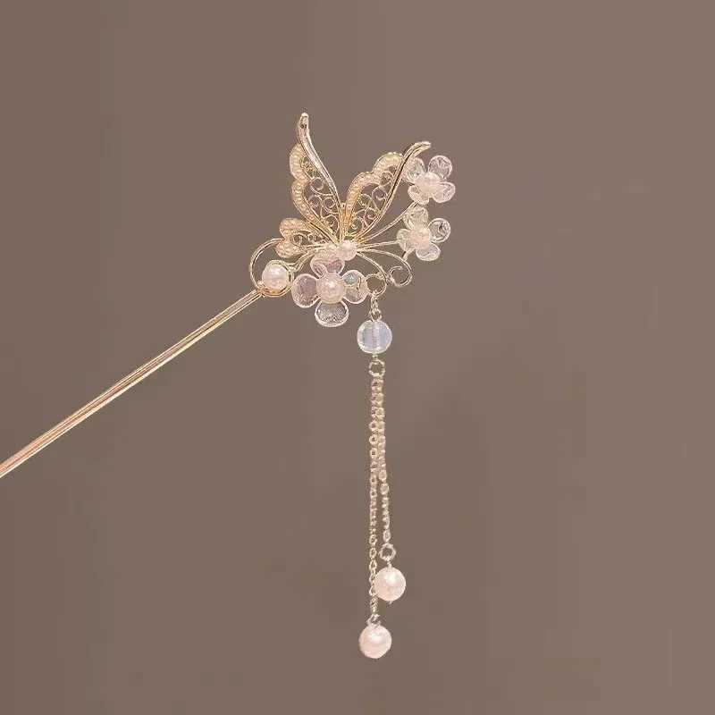 Classic Chinese Hair Stick Pins for Women Butterfly Flower Star Fresh Handmade Hairpins Charm Jewelry Accessories Hair OrnamentsX2409