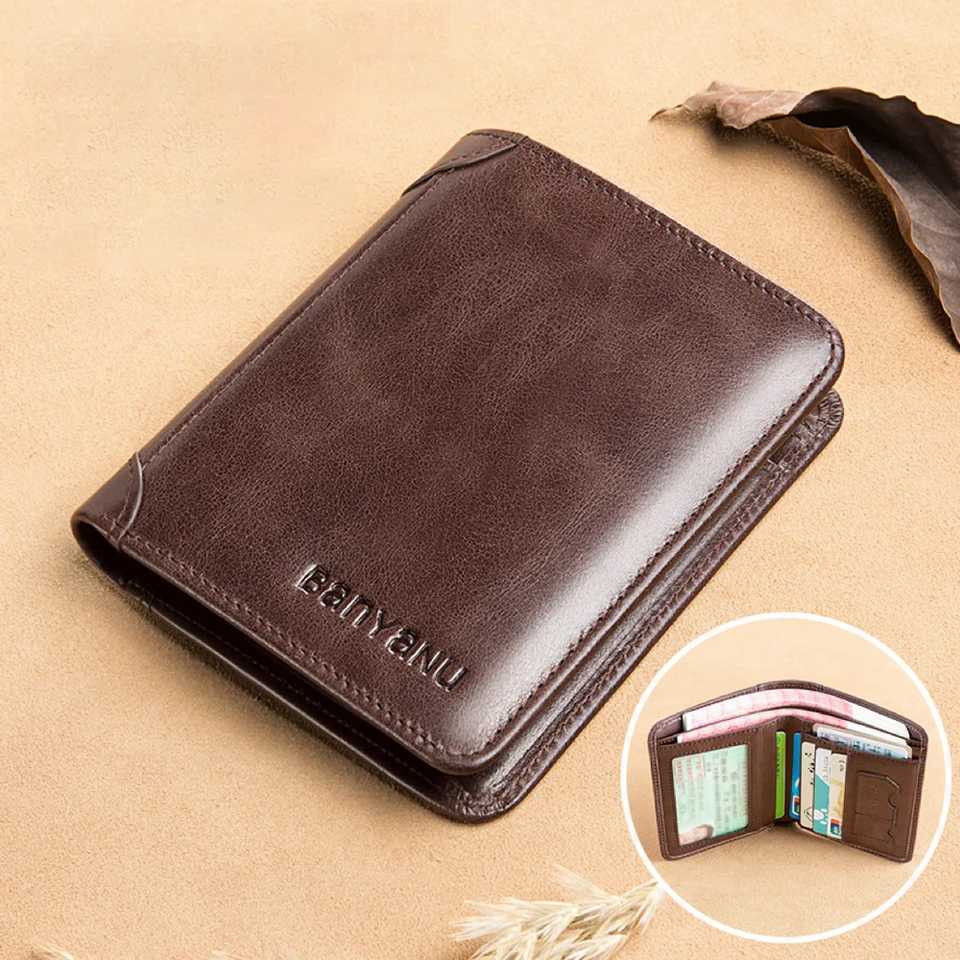PU leather RFID wallet mens ultra-thin vertical wallet black ultra-thin short ID card holder minimum mens brown wallet Z250411
