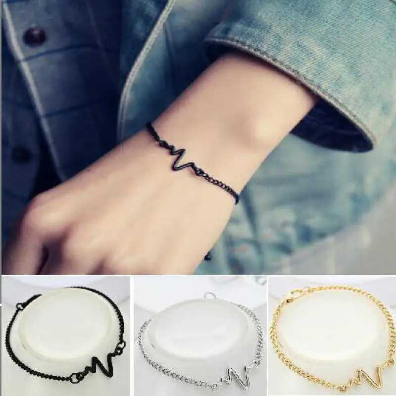2018 New Fashion Simple Personality Bileklik Ecg Figure Lightning Bracelet Couple Heartbeat Frequency Bracelet Pulseras MujerX240913