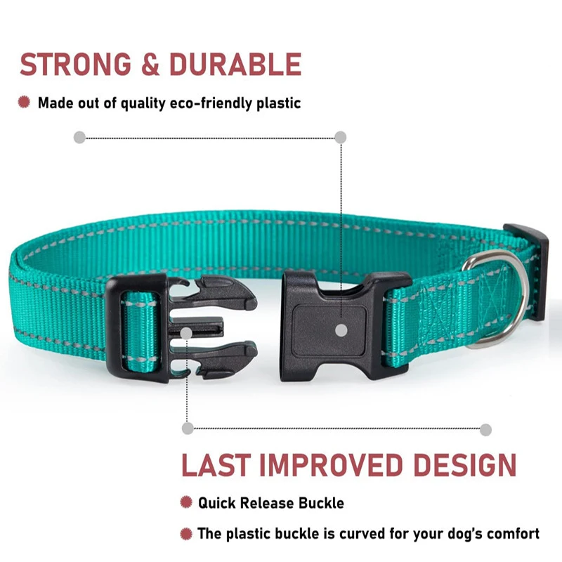 Reflective Dog Collar with Adjustable Safety Nylon Pet Collars with D Ring Strong & Durable for Large,Medium and Small Dogs Cats