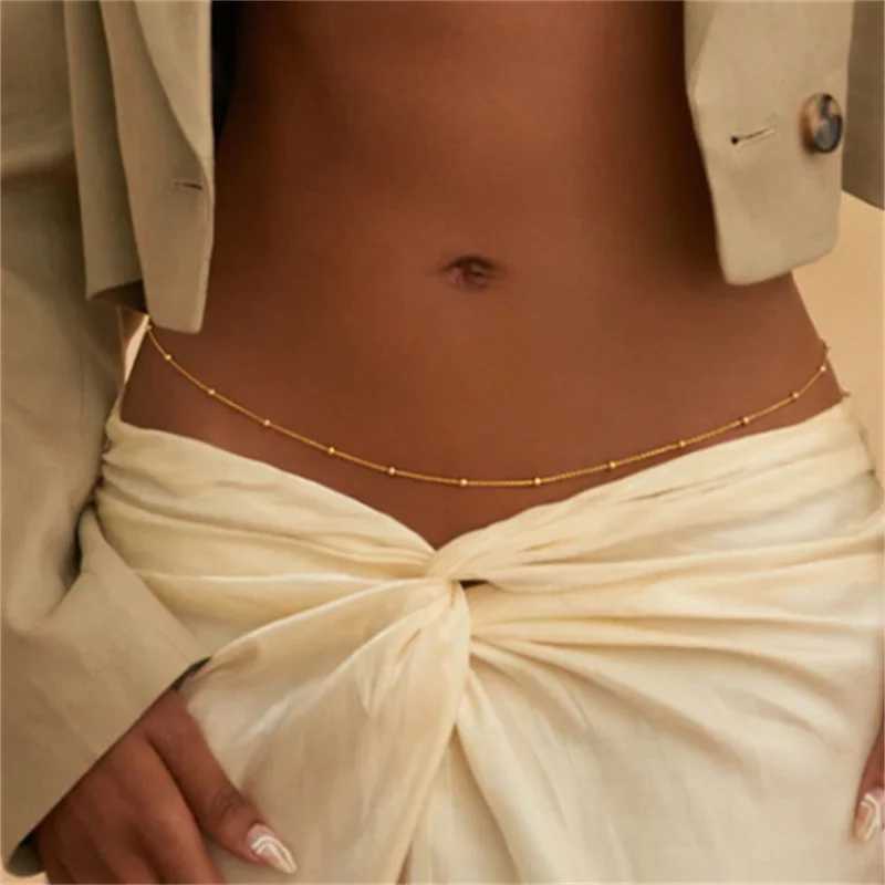 Girls Simple Beaded Belly Chains For Women Antique Gold Color Metal Beach Bikini Single Link Chains Waist Body Jewelry AccessoryX2409