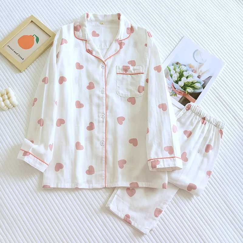 New Spring and Autumn Pajama Set Womens 100% Cotton Long Sleeve Pants Two Piece Love Lovely Sweet Home Furnishing SetX2409