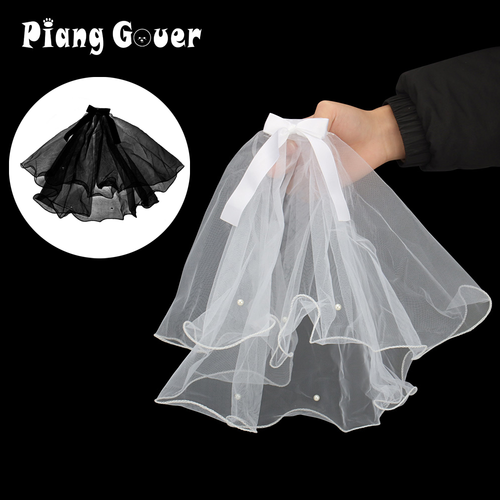 Wedding Pet Bow Headdress Veil Dog Bandana Cat Simulation Flower Ribbon Veil Dog Hair Accessories Valentine's Day Party