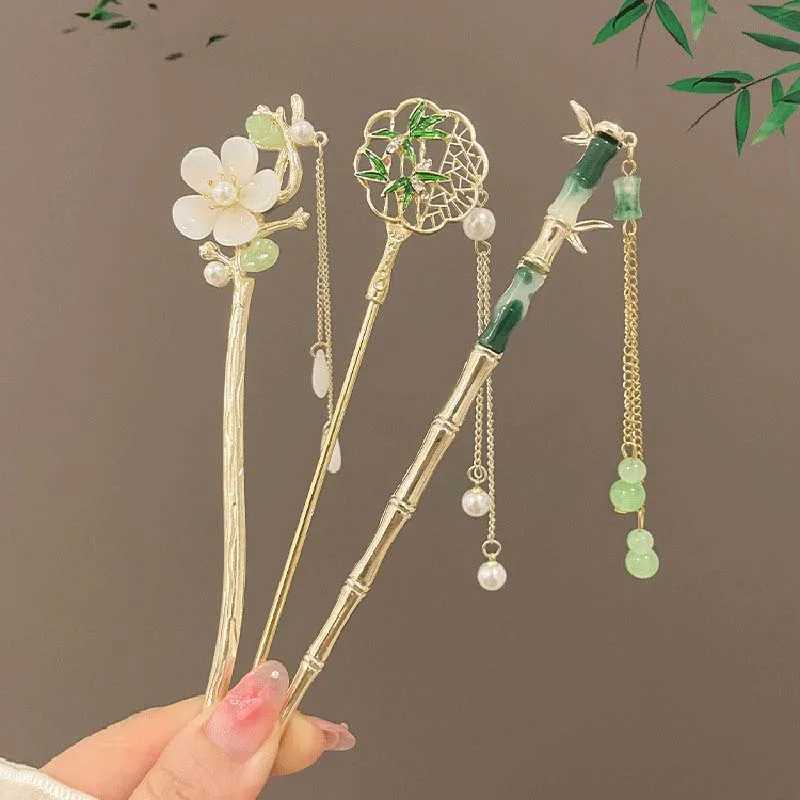 Retro Chinese Style Tassel Hair Clip For Women Hair Stick Pins Flower Handmade Hairpins Charm Jewelry Accessories Hair OrnamentsX2409
