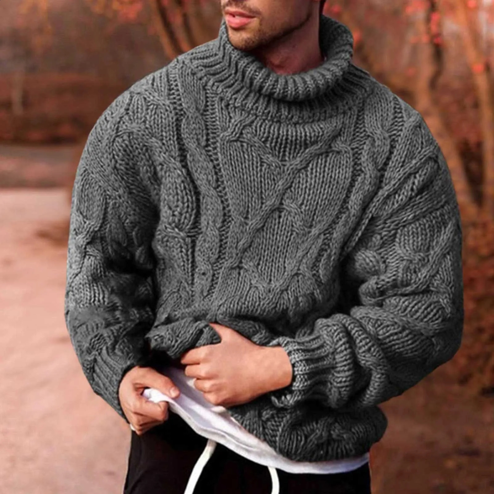 Mens autumn and winter simple ultra-thin sweater with solid color pattern ultra-thin long sleeved turtle neck sweater lining mens wool long jacket 240
