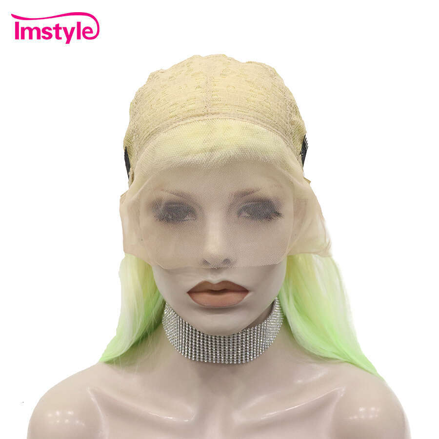 Imstyle Ombre Synthetic Front Light Green For Women Straight Hair Lace Wigs Party Wig High Temperature